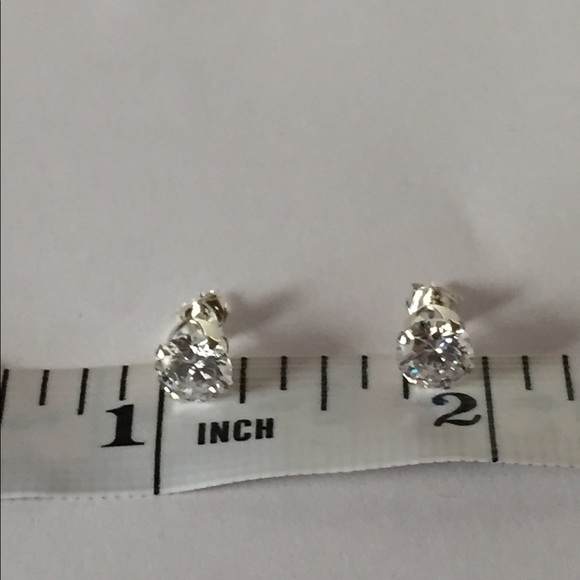 Sterling Silver Clear CZ Stud Earrings - Picture 2 of 4